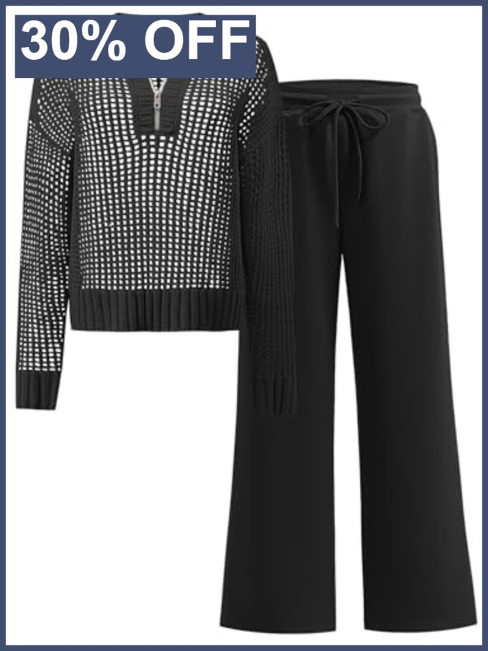 Women's 2 Piece Knit Sweater Top & Wide Leg Pants Set Loungewear